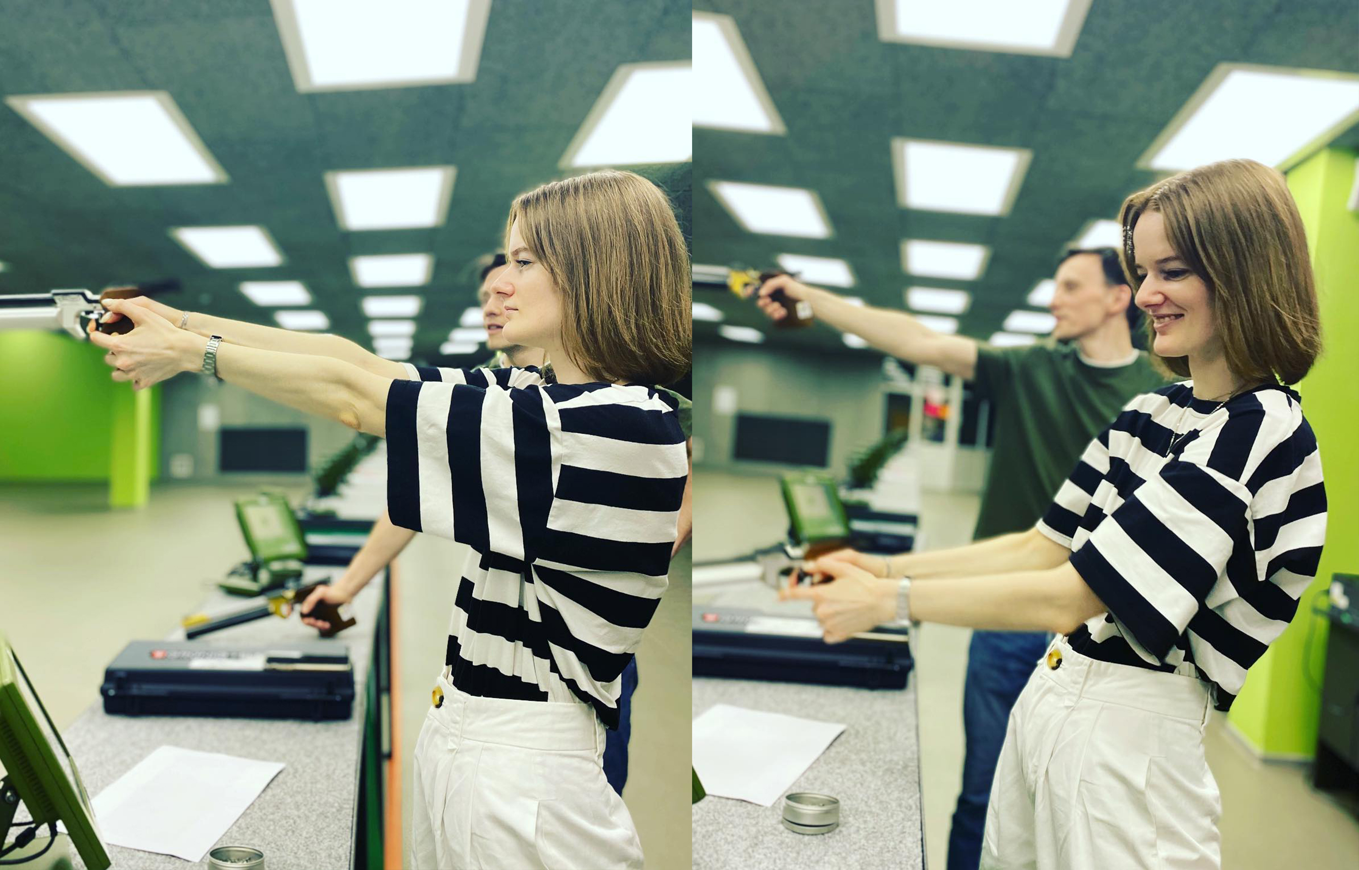 Тренировка в тире по стрельбе из пистолета и винтовки